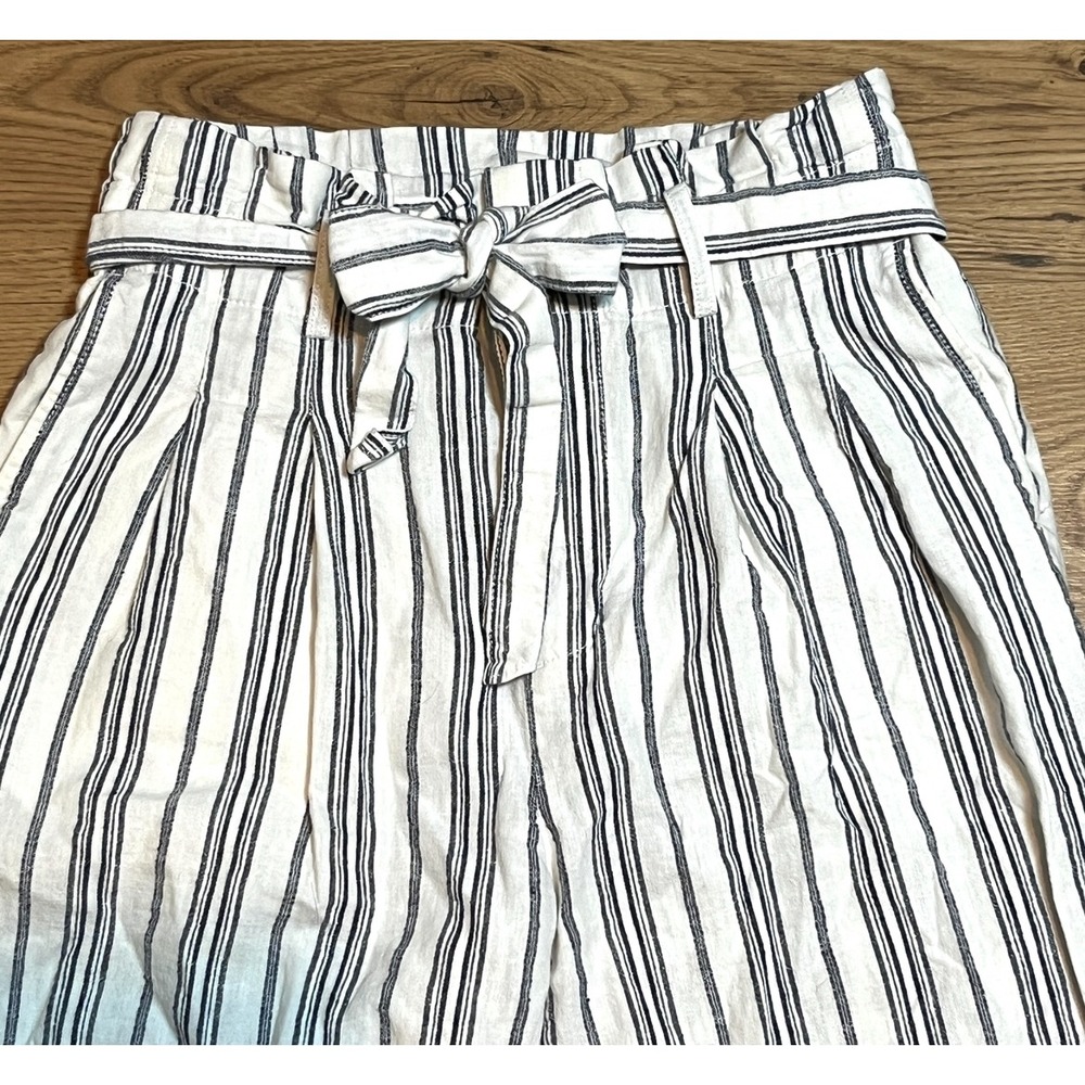 Madewell Striped Paperbag Pants Women 6 Blue White Linen Cotton High Rise Belted - Picture 5 of 12